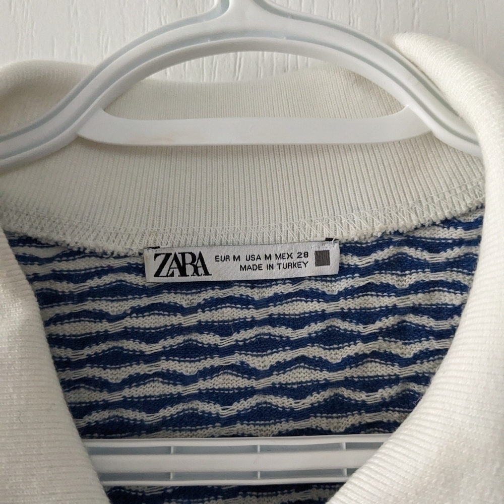 Zara geometric print knit polo blue white medium @E - Picture 8 of 11